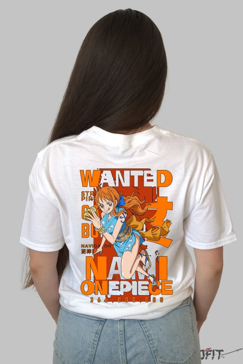 Tricou Anime One Piece - Nami Wanted Navigator Style dama alb