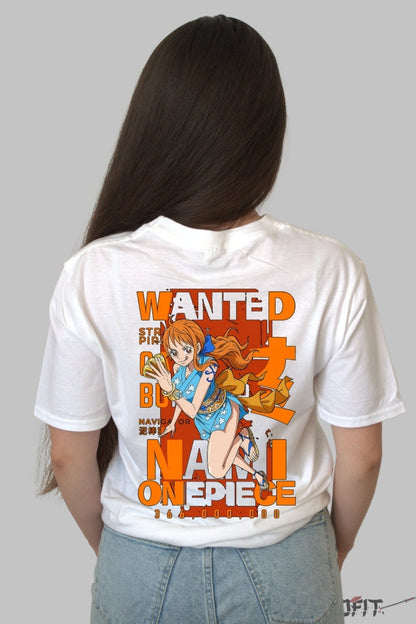 Tricou Anime One Piece - Nami Wanted Navigator Style dama alb