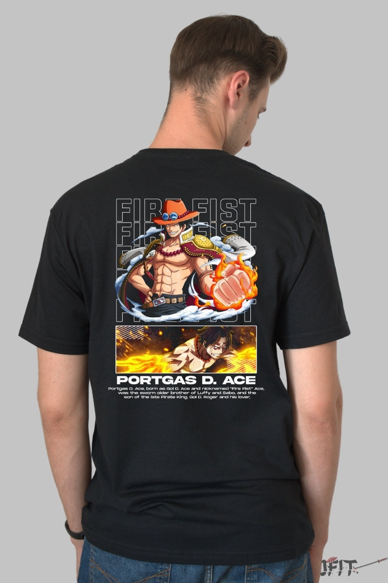 Tricou Anime One Piece - Portgas D. Ace Fist of Fire barbat negru