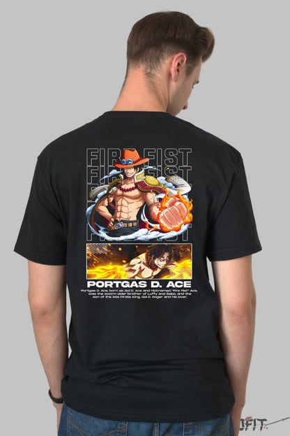 Tricou Anime One Piece - Portgas D. Ace Fist of Fire barbat negru