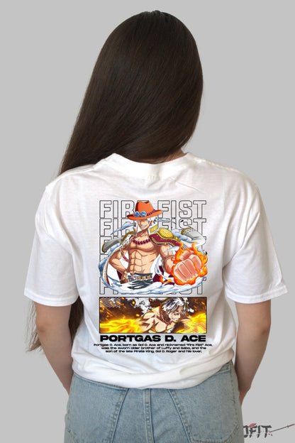 Tricou Anime One Piece - Portgas D. Ace Fist of Fire dama alb