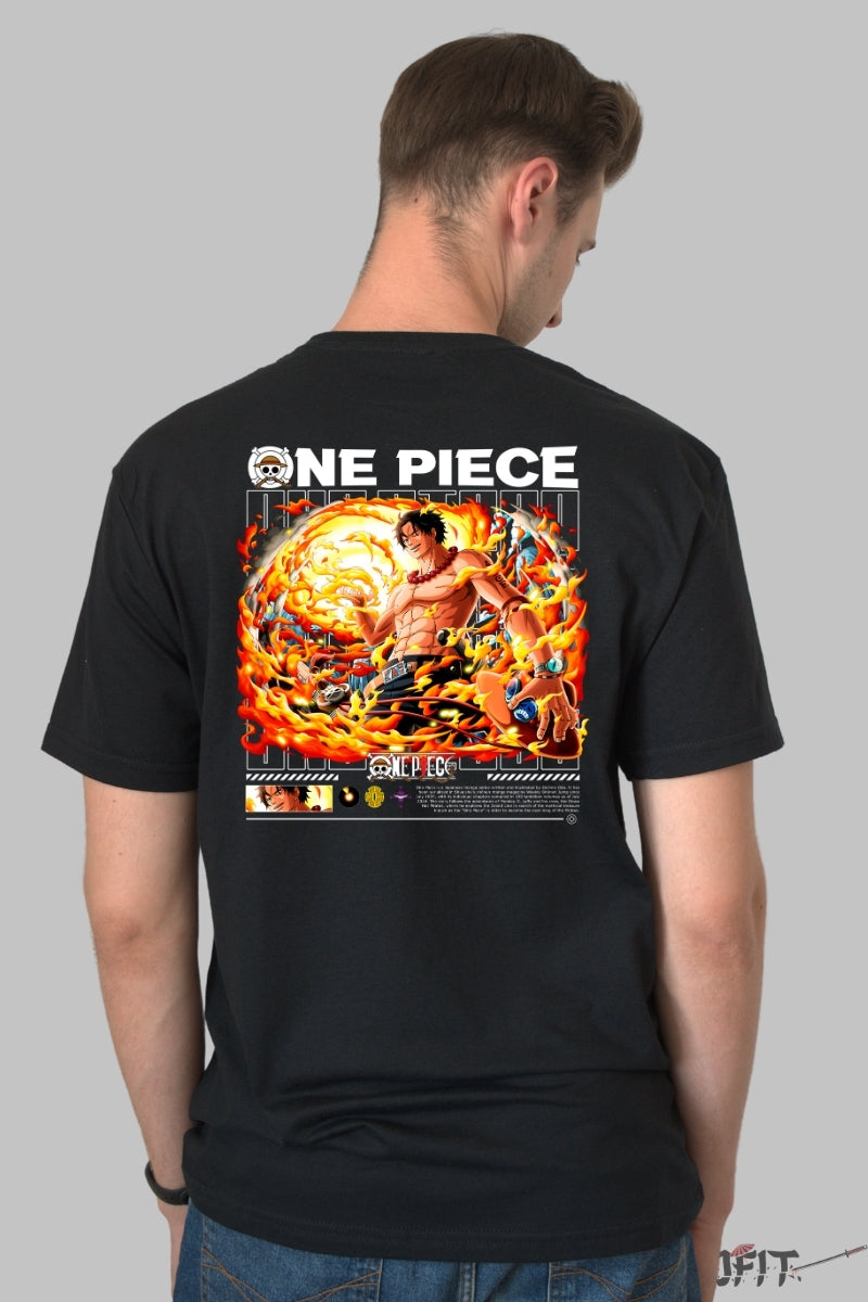 Tricou Anime One Piece - Portgas D. Ace Flacara Infernala barbat negru
