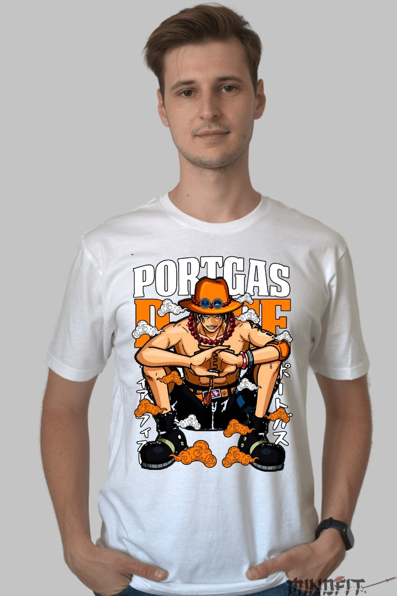 Tricou Anime One Piece - Portgas D. Ace Flacara Libertatii barbat alb