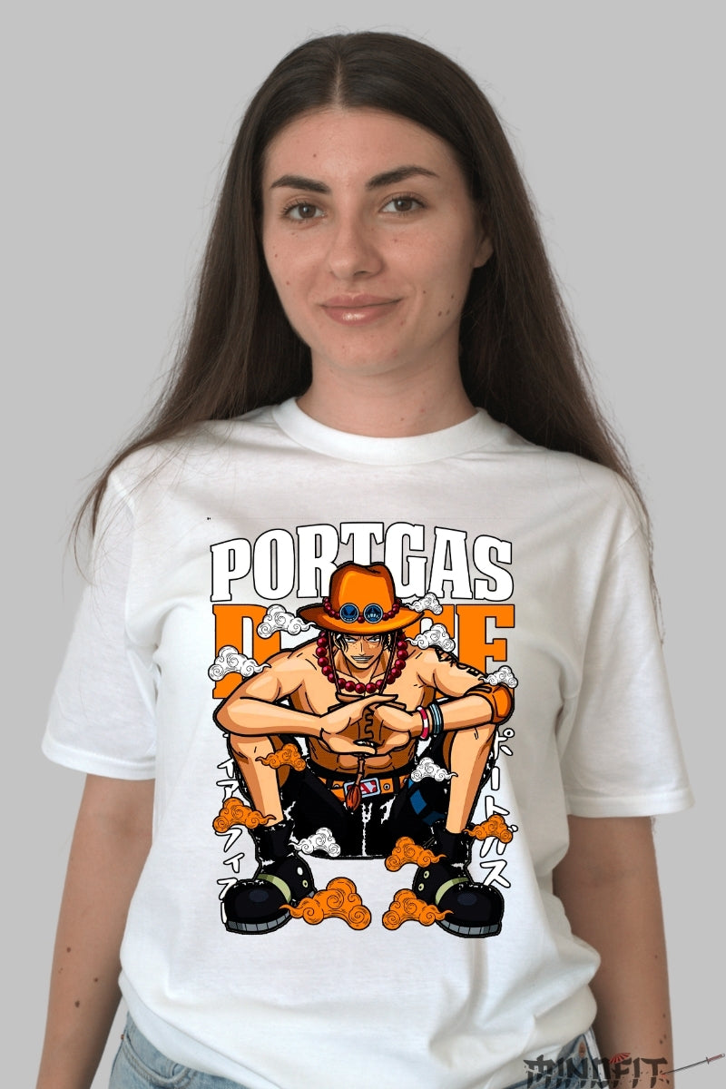 Tricou Anime One Piece - Portgas D. Ace Flacara Libertatii dama alb