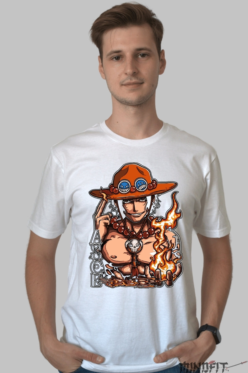 Tricou Anime One Piece - Portgas D. Ace Flacara Libertatii barbat alb