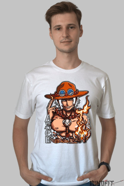 Tricou Anime One Piece - Portgas D. Ace Flacara Libertatii barbat alb