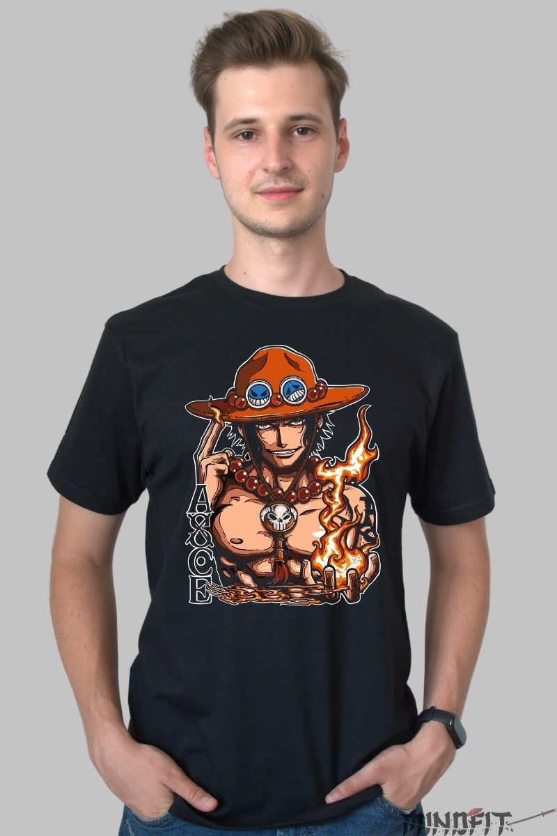 Tricou Anime One Piece - Portgas D. Ace Flacara Libertatii barbat negru