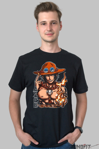 Tricou Anime One Piece - Portgas D. Ace Flacara Libertatii barbat negru