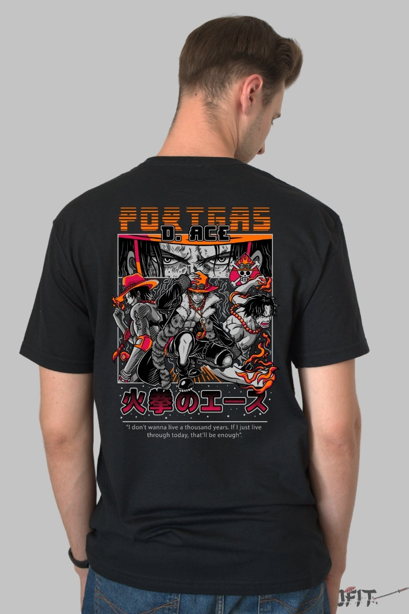 Tricou Anime One Piece - Portgas D. Ace Flame Legacy barbat negru