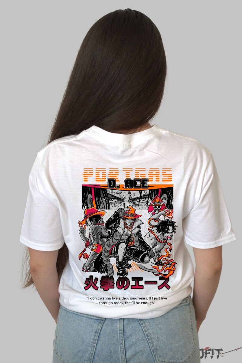 Tricou Anime One Piece - Portgas D. Ace Flame Legacy dama alb