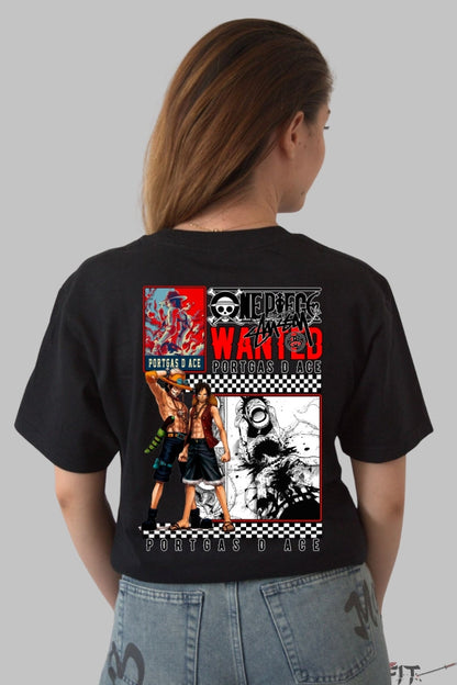 Tricou Anime One Piece - Portgas D. Ace Wanted Edition dama negru