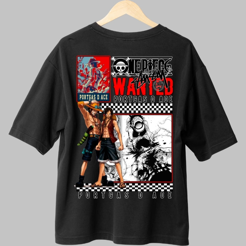 Tricou Anime One Piece - Portgas D. Ace Wanted Edition spate