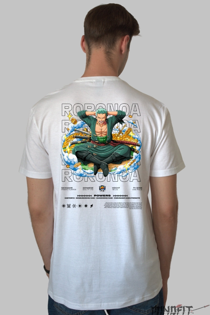 Tricou Anime One Piece - Roronoa Zoro Comori si Spirit de Lup barbat alb