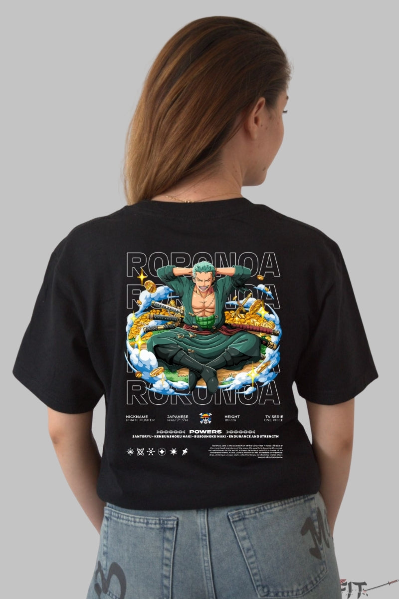 Tricou Anime One Piece - Roronoa Zoro Comori si Spirit de Lup dama negru