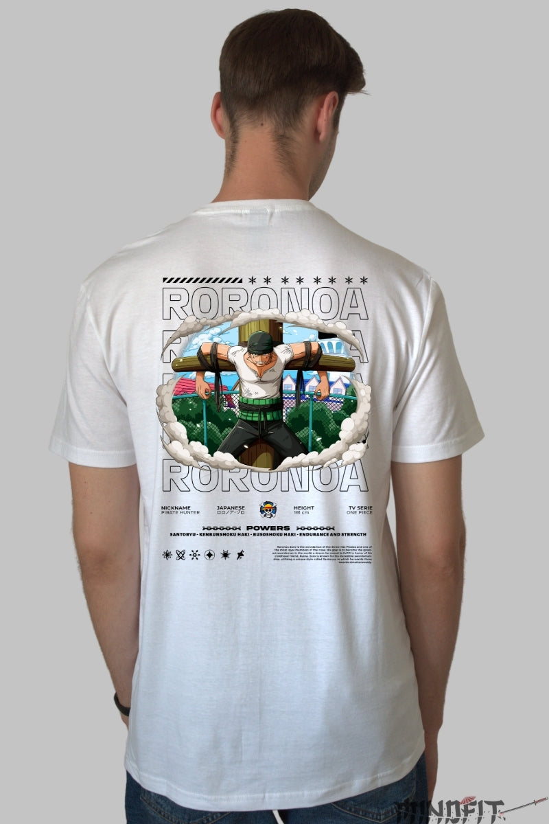 Tricou Anime One Piece - Roronoa Zoro Crucificat barbat alb
