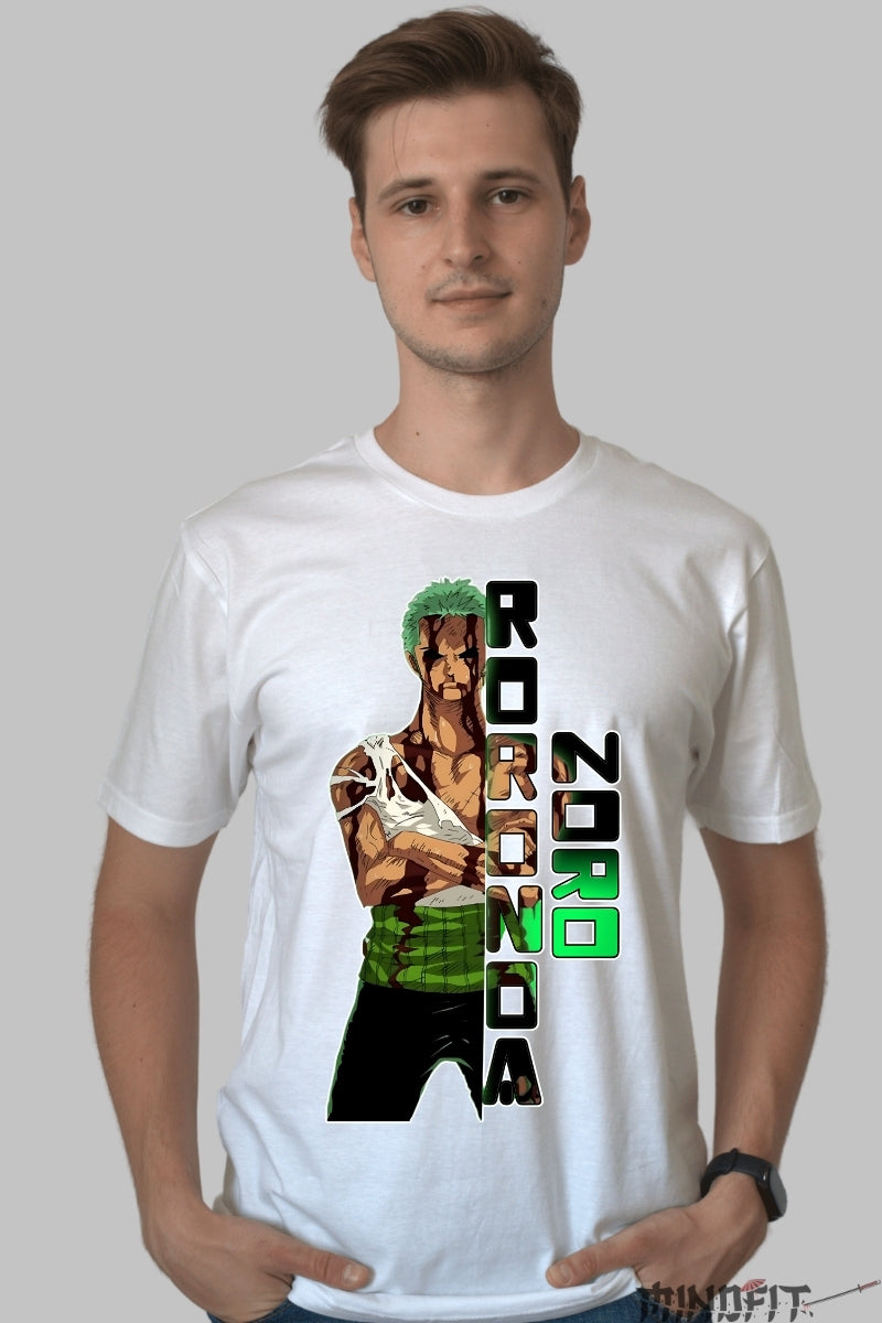 Tricou Anime One Piece - Roronoa Zoro Determinare de Fier barbat alb