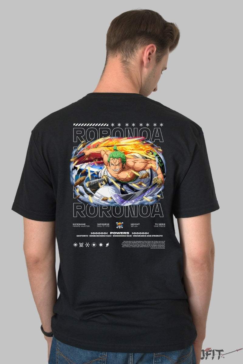 Tricou Anime One Piece - Roronoa Zoro Full Power Slash barbat negru