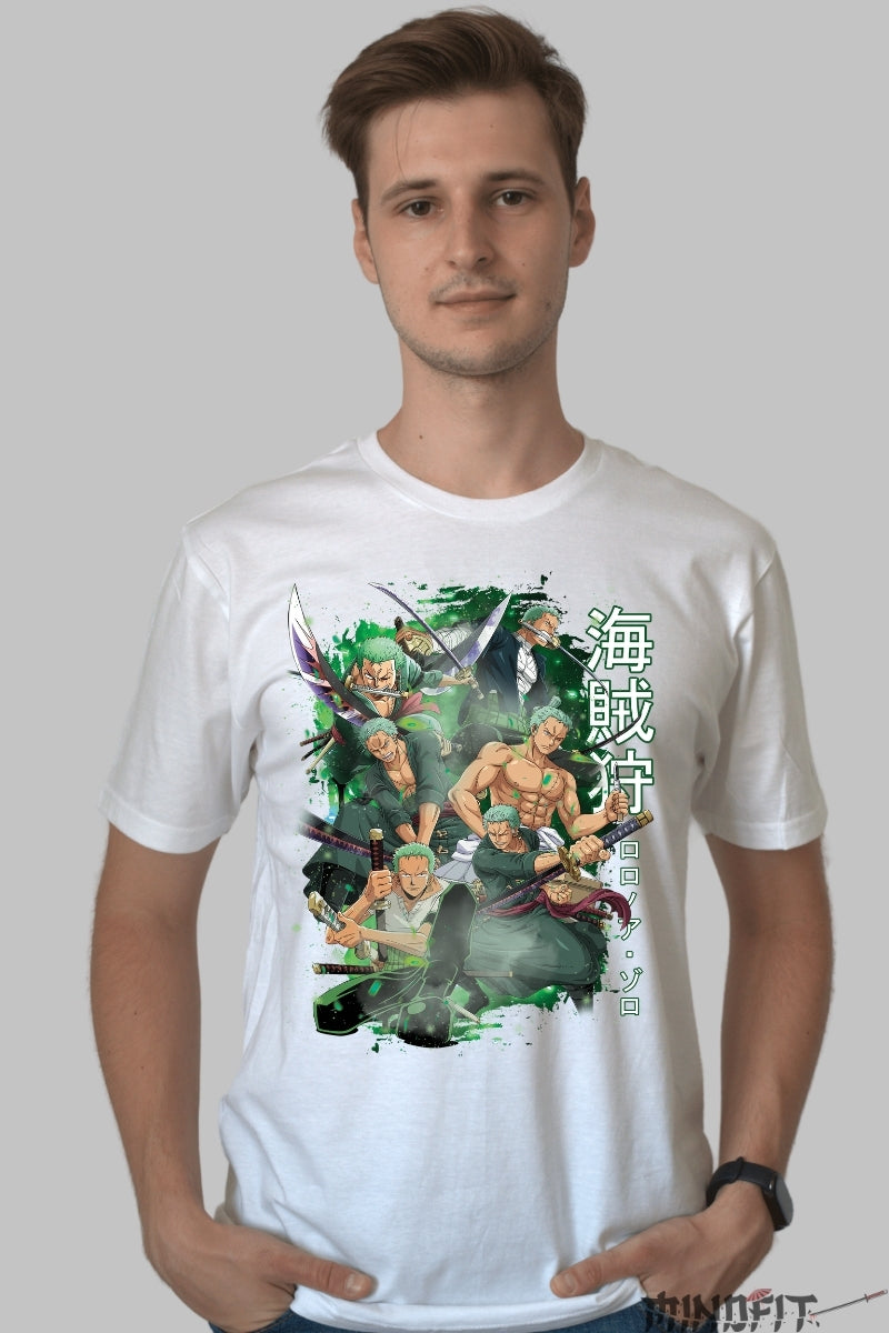 Tricou Anime One Piece - Roronoa Zoro Maestrul Trei Sabii barbat alb