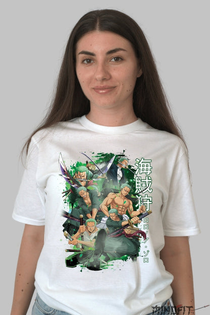 Tricou Anime One Piece - Roronoa Zoro Maestrul Trei Sabii dama alb