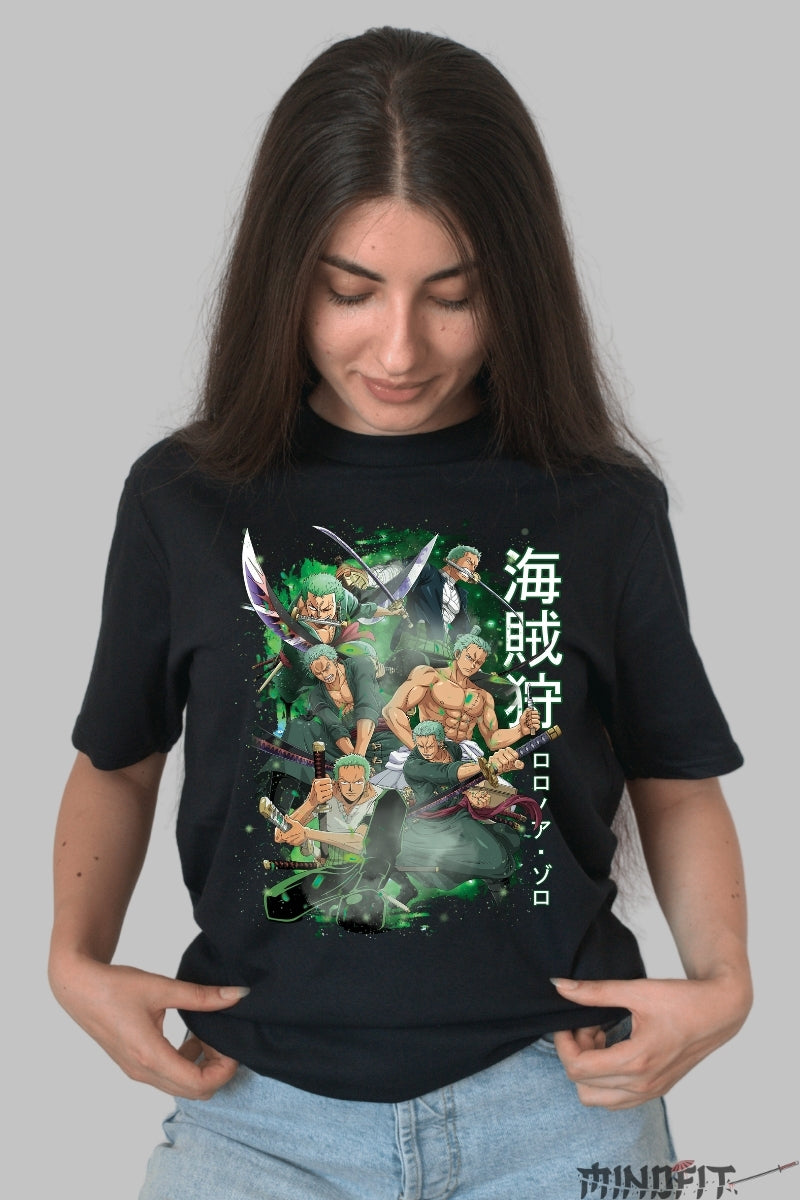 Tricou Anime One Piece - Roronoa Zoro Maestrul Trei Sabii dama negru