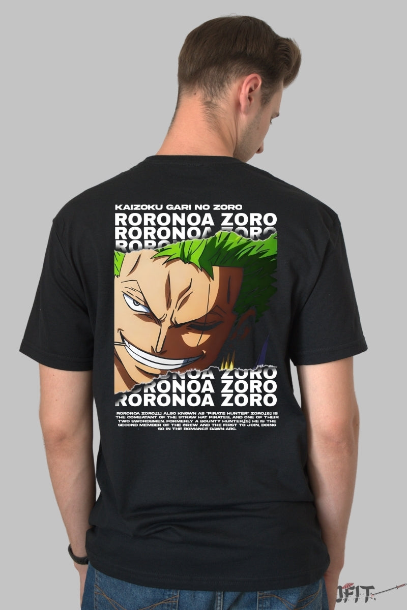 Tricou Anime One Piece - Roronoa Zoro Piratul Vanator barbat negru
