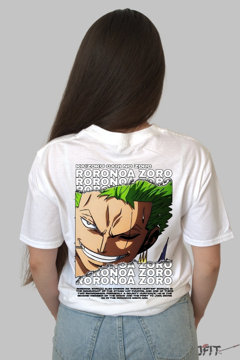Tricou Anime One Piece - Roronoa Zoro Piratul Vanator dama alb