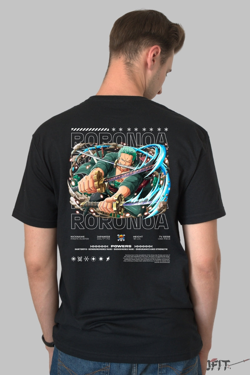 Tricou Anime One Piece - Roronoa Zoro Sabie Tripla in Actiune barbat negru