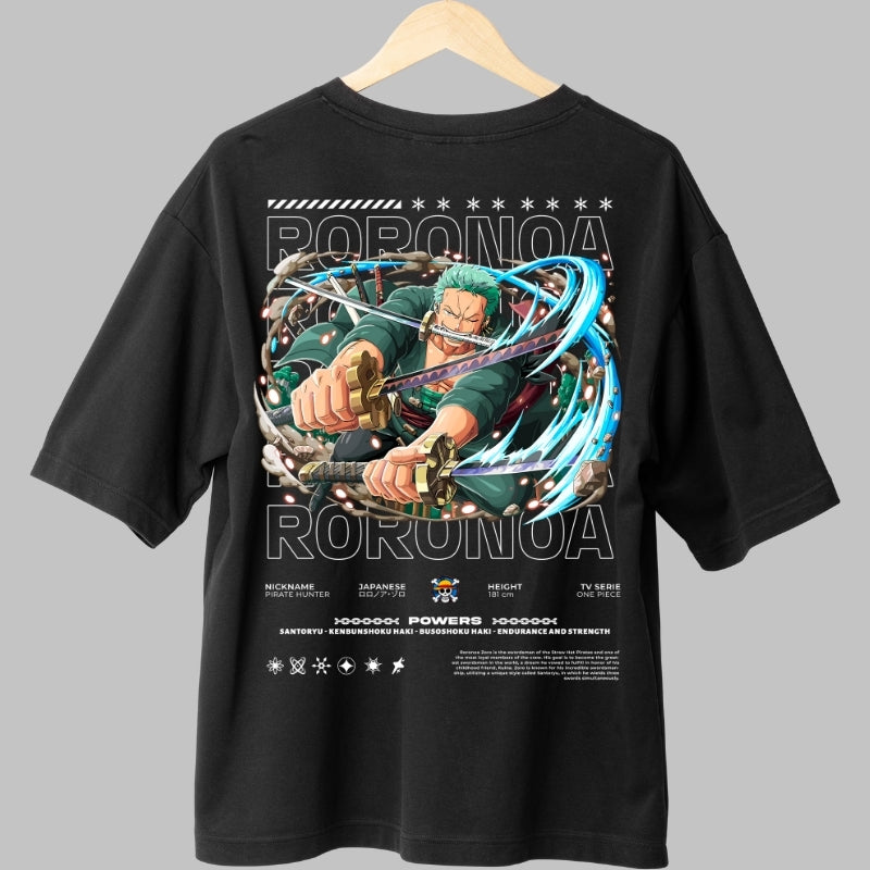 Tricou Anime One Piece - Roronoa Zoro Sabie Tripla in Actiune spate