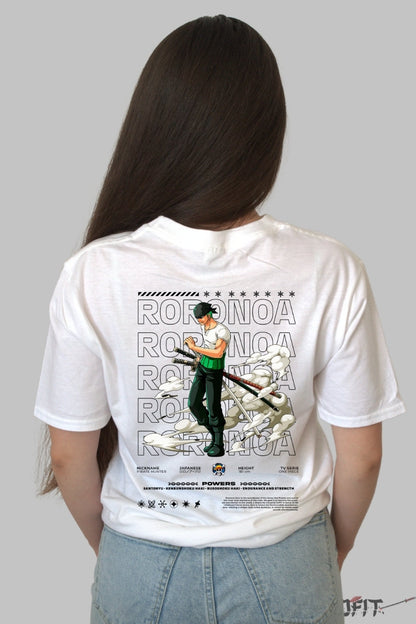Tricou Anime One Piece - Roronoa Zoro Santoryu Aura dama alb