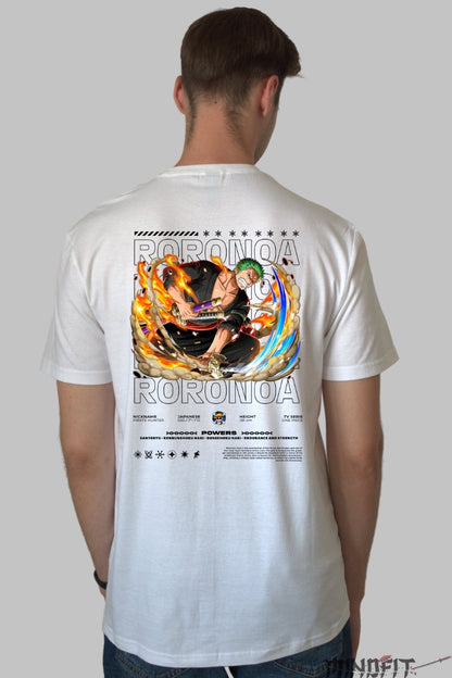 Tricou Anime One Piece - Roronoa Zoro Santoryu Flame Slash barbat alb
