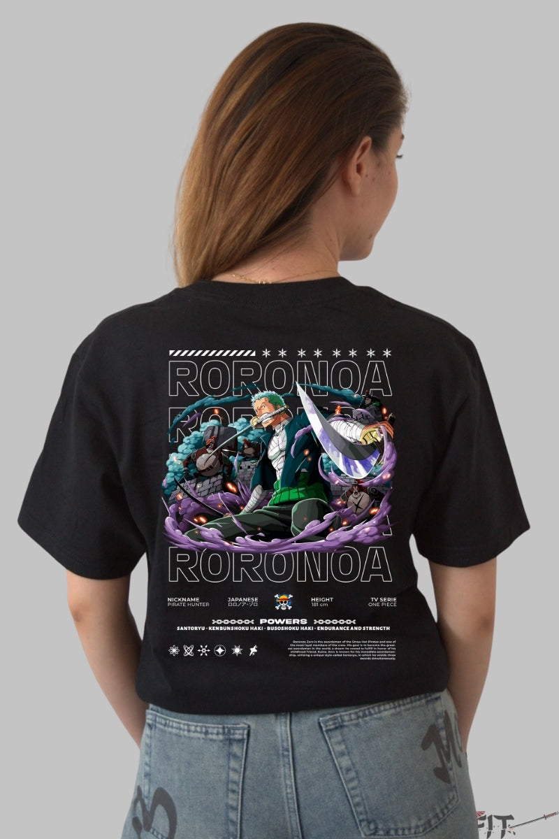 Tricou Anime One Piece - Roronoa Zoro Santoryu Legend dama negru