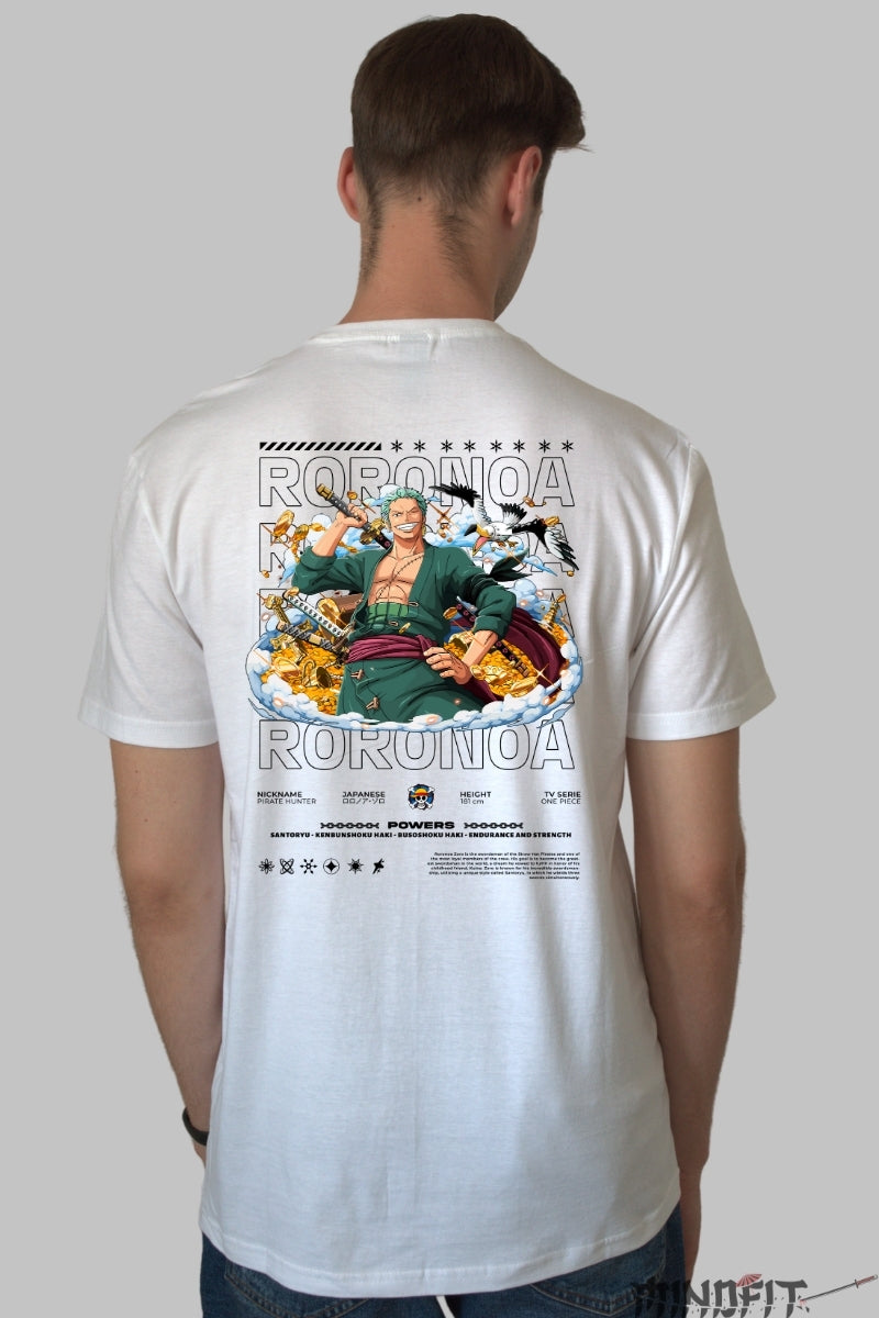 Tricou Anime One Piece - Roronoa Zoro Santoryu Legend barbat alb