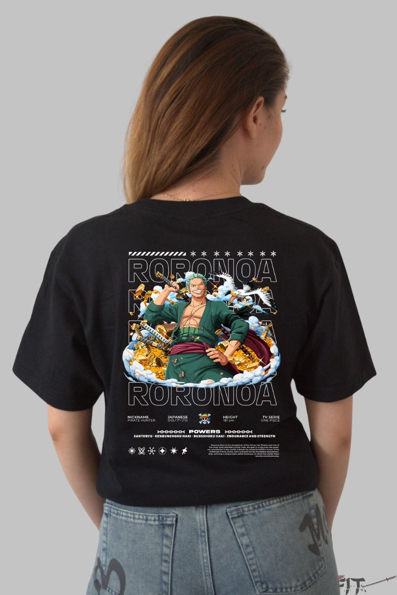 Tricou Anime One Piece - Roronoa Zoro Santoryu Legend dama negru