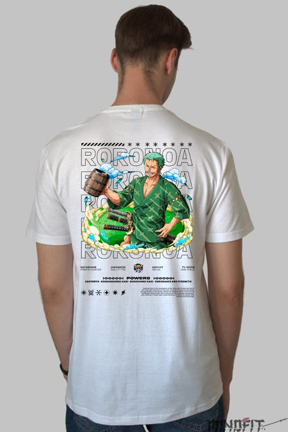 Tricou Anime One Piece - Roronoa Zoro Santoryu Power barbat alb