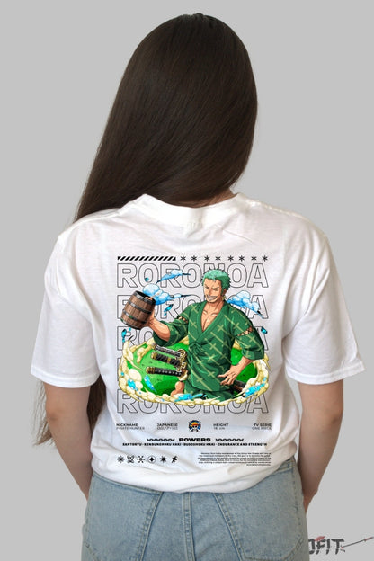 Tricou Anime One Piece - Roronoa Zoro Santoryu Power dama alb