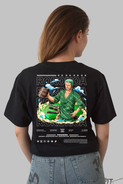 Tricou Anime One Piece - Roronoa Zoro Santoryu Power dama negru
