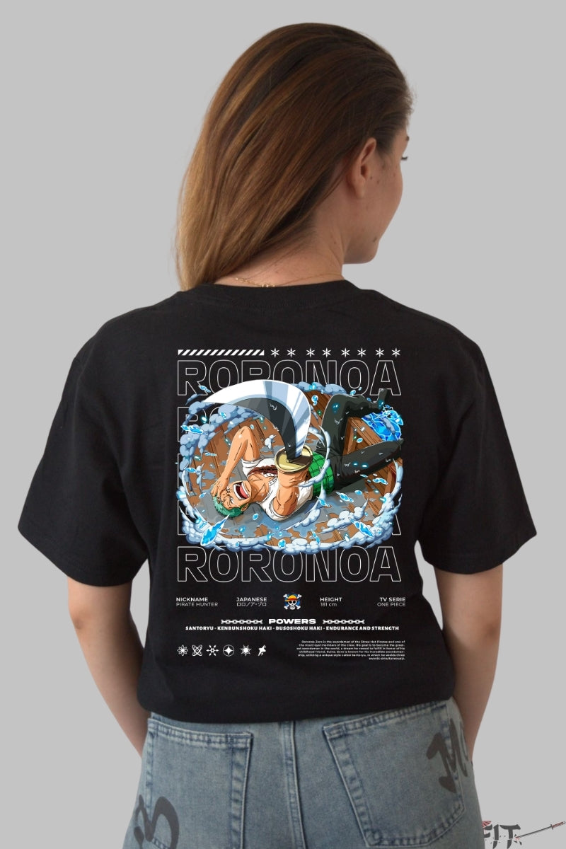 Tricou Anime One Piece - Roronoa Zoro Santoryu Power dama negru