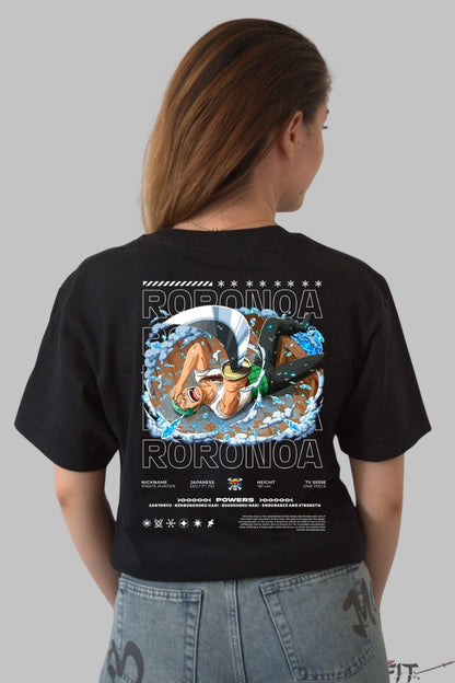 Tricou Anime One Piece - Roronoa Zoro Santoryu Power dama negru