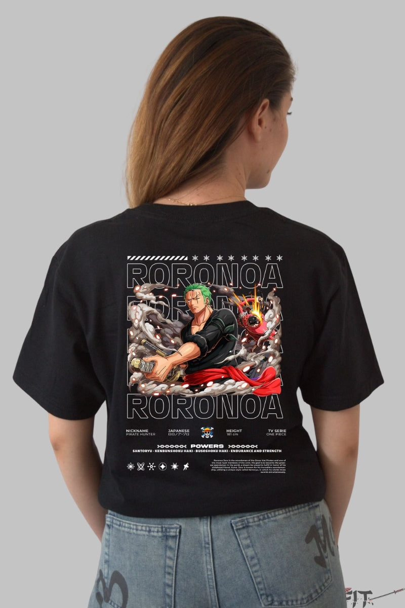 Tricou Anime One Piece - Roronoa Zoro Santoryu Power dama negru