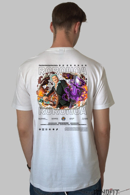 Tricou Anime One Piece - Roronoa Zoro Santoryu Power barbat alb