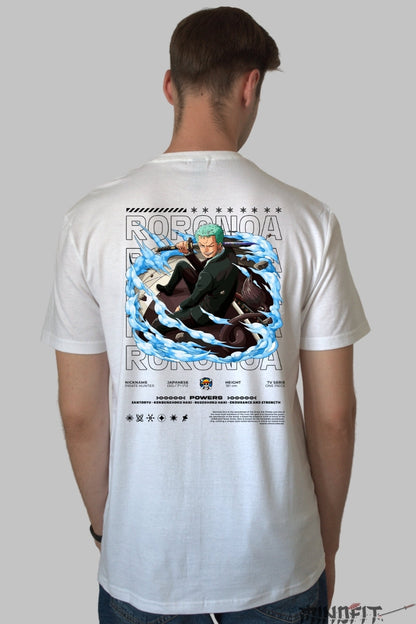 Tricou Anime One Piece - Roronoa Zoro Santoryu Power barbat alb