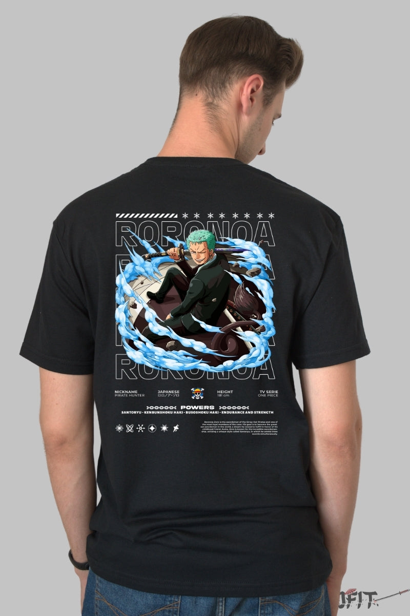 Tricou Anime One Piece - Roronoa Zoro Santoryu Power barbat negru