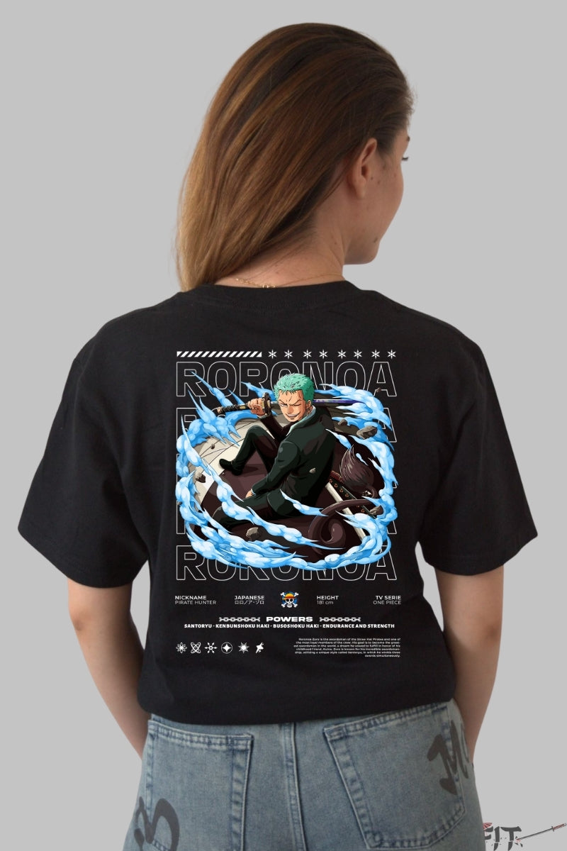 Tricou Anime One Piece - Roronoa Zoro Santoryu Power dama negru