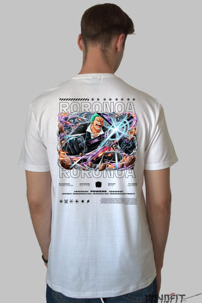 Tricou Anime One Piece - Roronoa Zoro Santoryu Power barbat alb