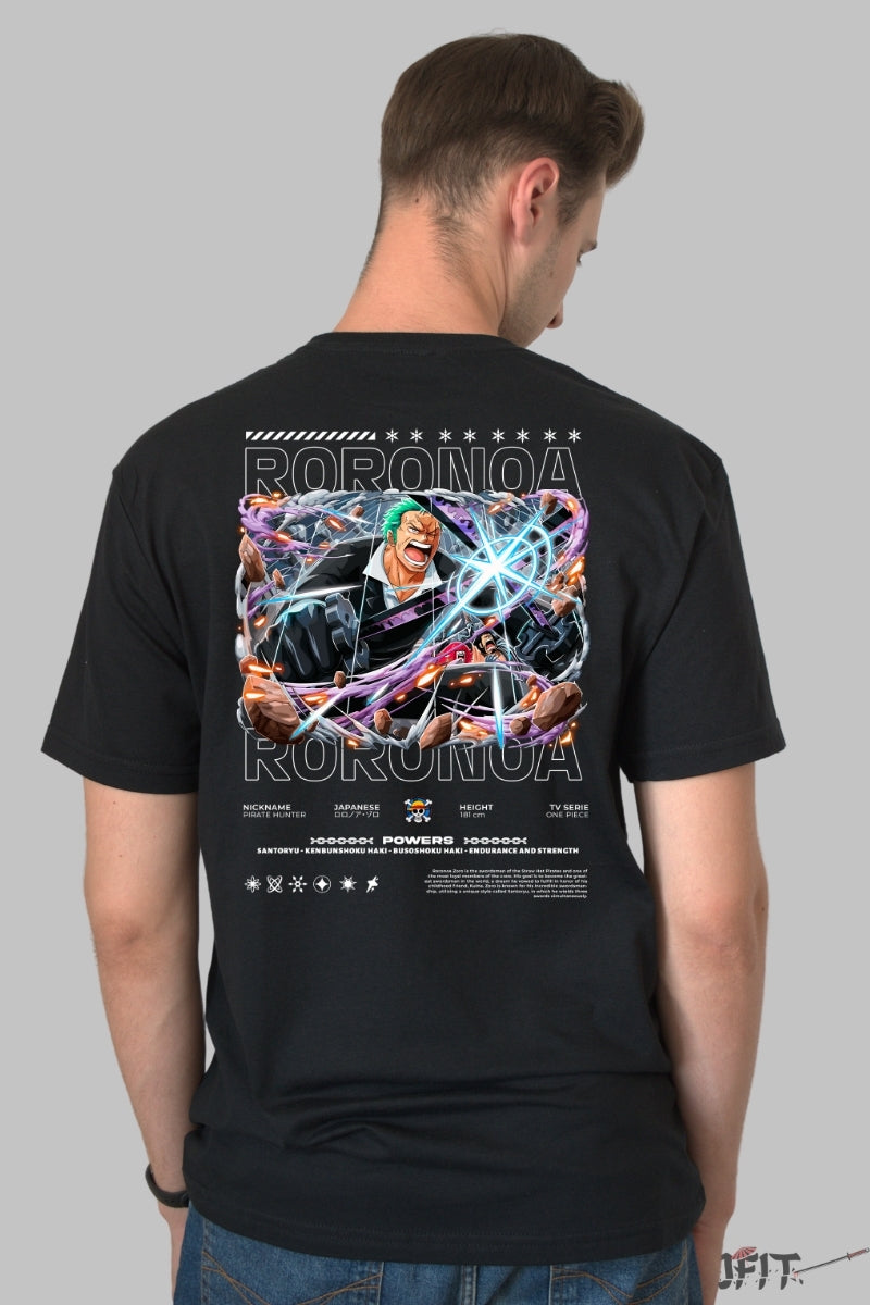 Tricou Anime One Piece - Roronoa Zoro Santoryu Power barbat negru