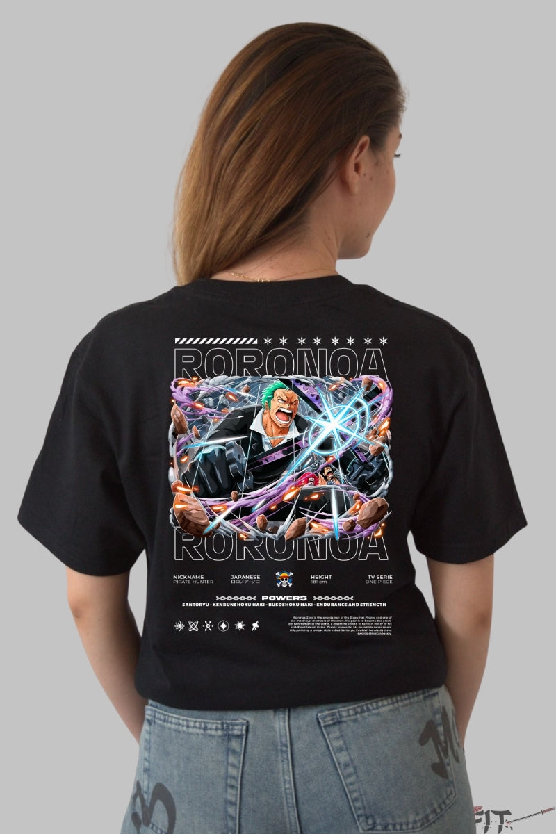 Tricou Anime One Piece - Roronoa Zoro Santoryu Power dama negru
