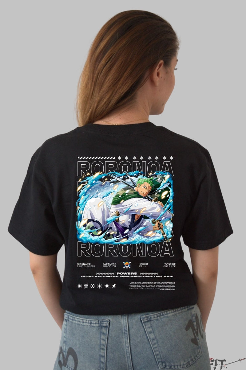 Tricou Anime One Piece - Roronoa Zoro Santoryu Slash dama negru