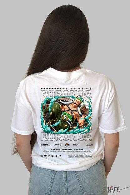 Tricou Anime One Piece - Roronoa Zoro Santoryu Storm dama alb