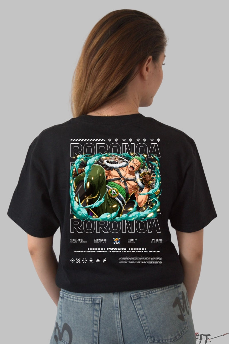 Tricou Anime One Piece - Roronoa Zoro Santoryu Storm dama negru