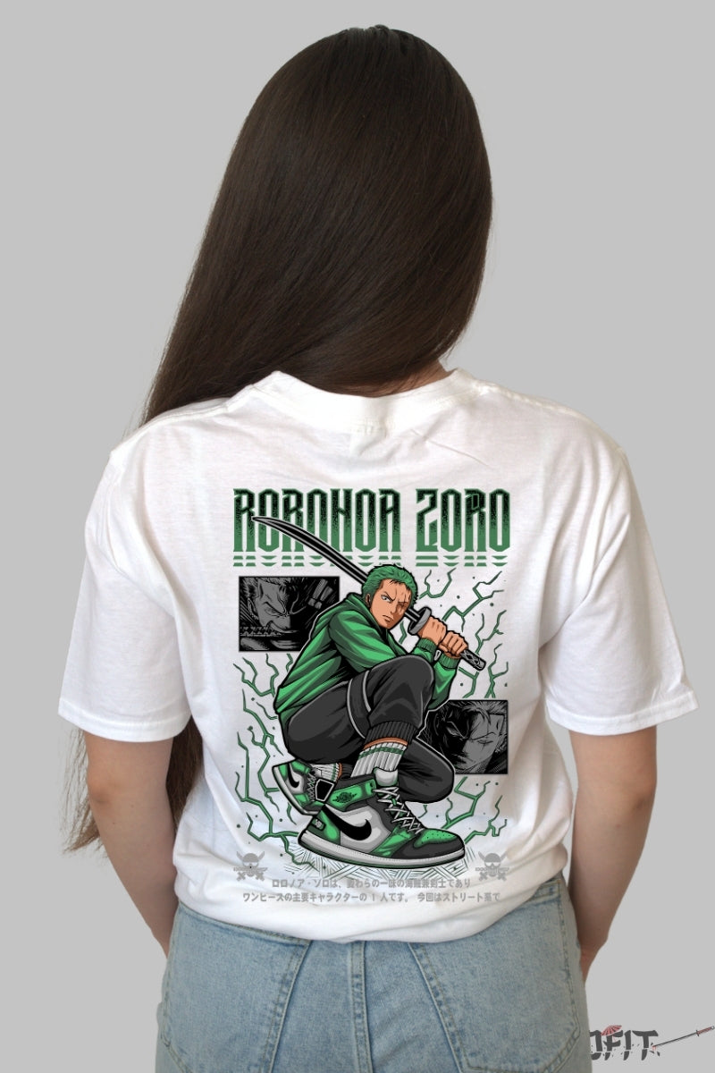 Tricou Anime One Piece - Roronoa Zoro Street Energy dama alb